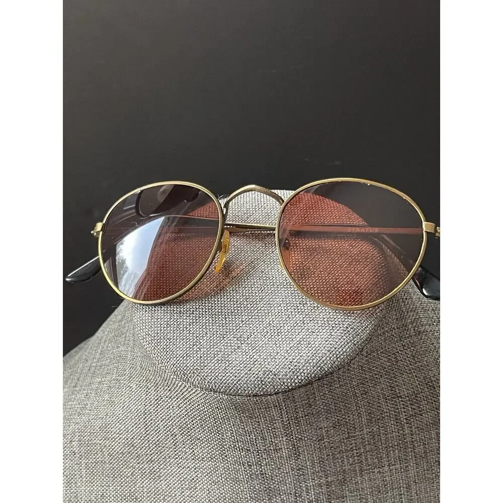 Stratus Aviator Sunglasses Gold Tone Metal Frame Reddish Brown Lenses Sunnies